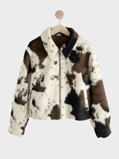 Cow Print Zip Through Jacket