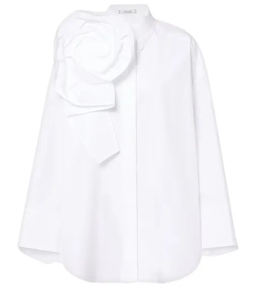 Floral-Appliqu&eacute; Cotton-Blend Poplin Shirt