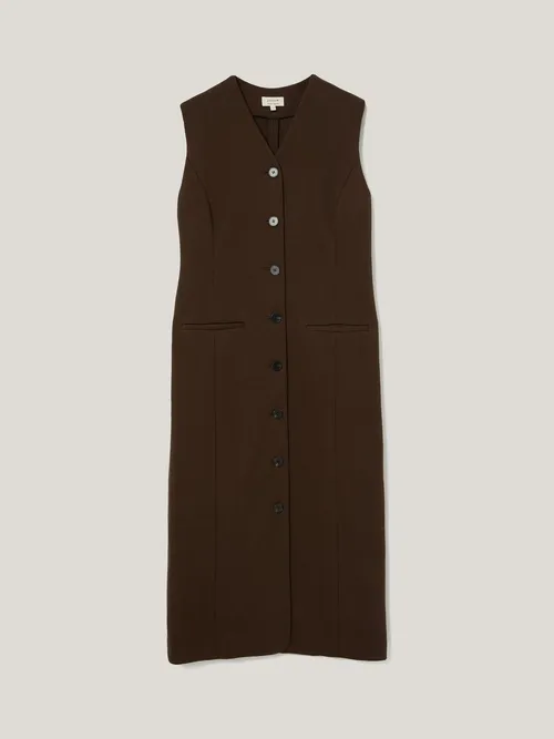 Jigsaw V-Neck Waistcoat Dress  Brown