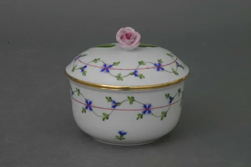 Purple Garland Cornflowers Sugar Pot Hand Painted