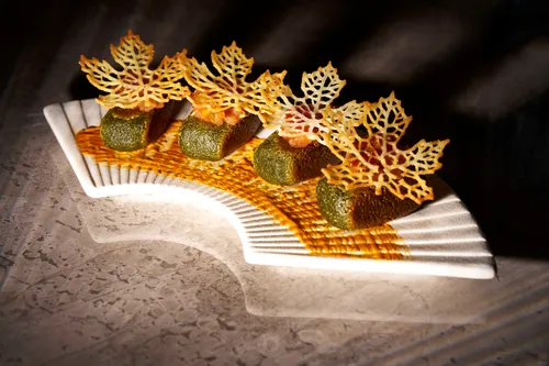 Coriander Pesto Kebab, Parmesan Crisp