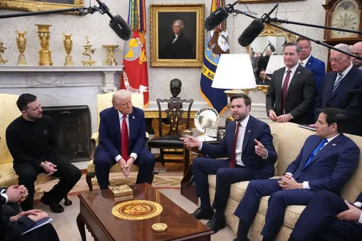 US Vice President JD Vance speaks during a meeting with President Donald Trump, Ukrainian President Volodymyr Zelensky and Secretary of State Marco Rubio in the Oval Office at the White House in Washington, DC, on February 28.