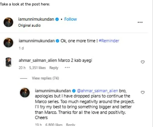 unni mukundan on marco sequel