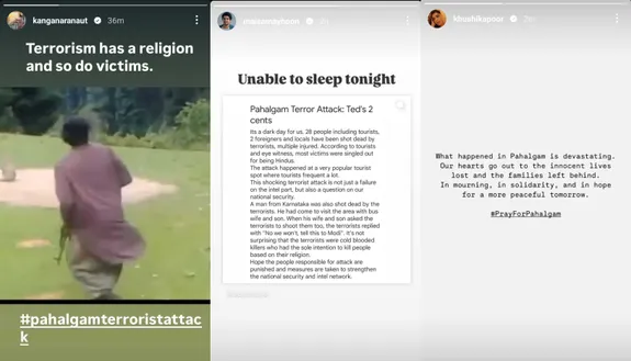 Kangana Ranaut, Samay Raina and Khushi Kapoor condemn Pahalgam terror attack