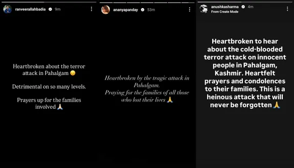 Ranveer Allahbadia, Ananya Panday, Anushka Sharma condemn Pahalgam terror attack