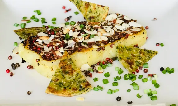 Potato Brick With A Spicy And Crunchy Sauce