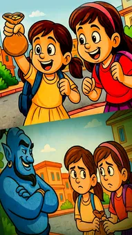 दो लड़कियाँ और सोने के सिक्कों की थैली - A Magical Adventure Story for Kids