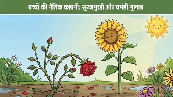 बच्चों की नैतिक कहानी: सूरजमुखी और घमंडी गुलाब | विनम्रता की पहचान