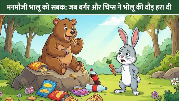 मनमौजी भालू को सबक: जब बर्गर और चिप्स ने भोलू की दौड़ हरा दी