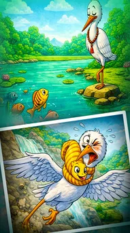 चालाक बगुला और समझदार मछली | Jungle Story in Hindi