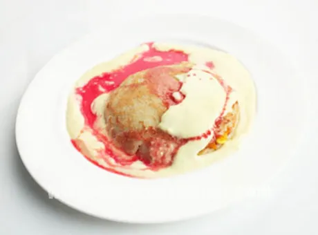 Boondi Pancake With Custard And Rooh Afza
