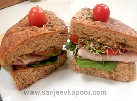 Ham and Spinach Focaccia Sandwich