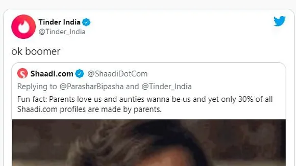 When Tinder India went “ok boomer” on Shaadi.com’s tweet