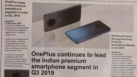 OnePlus' print ad resembles a newspaper page