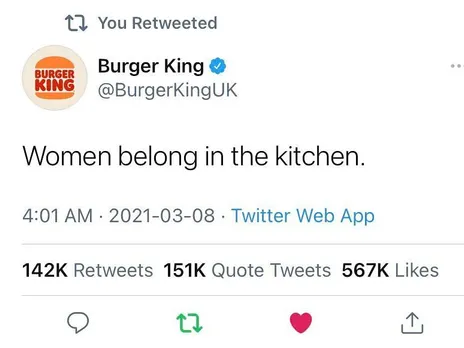 Burger King UK apologises after its Women’s Day tweet is dubbed sexist and tone-deaf
