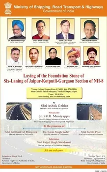 Laying of the Foundation Stone of Six-Laning of Jaipur-Kotputli-Gurgaon Section of NH-8