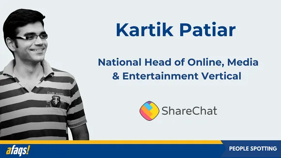 ShareChat ropes in Kartik Patiar as national head of online, media & entertainment vertical