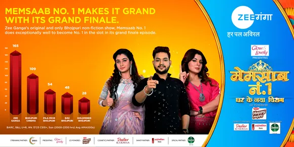 Zee Ganga's Memsaab No.1 Grand Finale episode sets remarkable records with a viewership growth of 71%