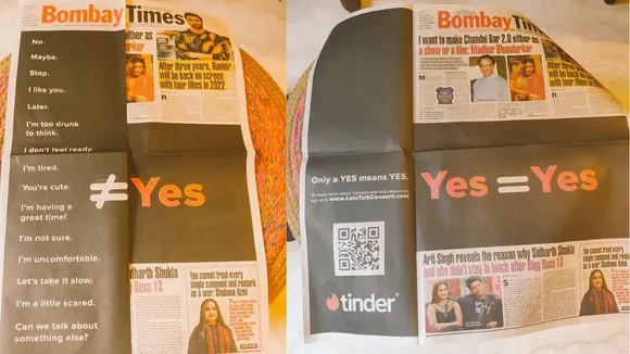 Tinder India’s print ad is a primer on consent and what all doesn't equate to a ‘Yes’