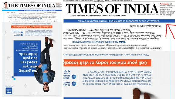 TOI flips its front page, again; ensures the advert disclaimer is prominent, unlike the Dec 24, ’23 edition