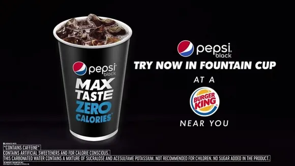 Pepsi introduces its zero calories ‘Black’ variant cola in a fountain cup for Burger King Restaurants…