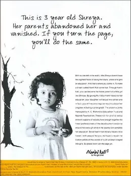 This is 3 year old Shreya. Her parents abandoned her and vanished. If you turn the page, you'll do the same.