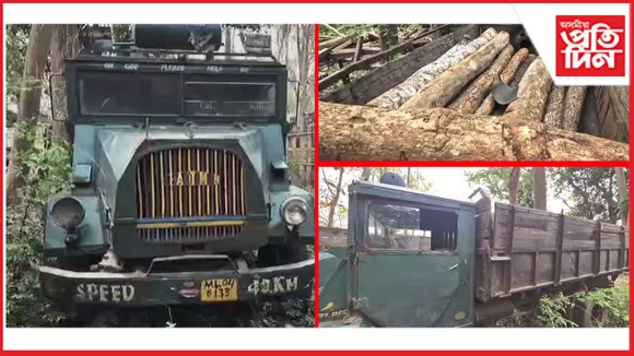 বন বিভাগৰ অভিযানঃ জব্দ মেঘালয়ৰ শক্তিমান ট্ৰাকসহ  চাৰাং কাঠ...