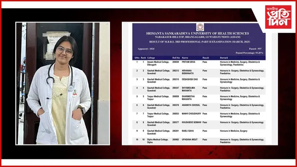 গহপুৰৰ ঘাঁহিগাঁৱৰ শৰ্মিষ্ঠা মহন্তৰ কৃতিত্বঃ MBBS চূড়ান্ত পৰীক্ষাৰ ফলাফলত অসমৰ ভিতৰত পঞ্চম