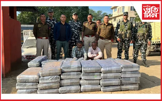  ট্ৰাকৰ গোপন চেম্বাৰৰ পৰা ৪ কুইণ্টল গাঞ্জা জব্দ...