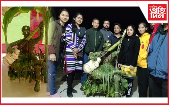 বজাৰৰ আটকধুনীয়া প্ৰতিমা নহয়, গছৰ পাত-ফুলেৰে তৈয়াৰ কৰি সৰস্বতী পূজা পাতিছে এইখন শিক্ষানুষ্ঠানে... 