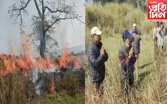 কাজিৰঙাত বনজুই! লেলিহান শিখাই আগুৰি ধৰিছে বিশাল তৃণভূমি
