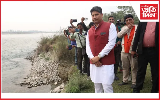 সোণকোষ নদীৰ খহনীয়া পৰিদৰ্শন মন্ত্ৰী পীযুষ হাজৰীকাৰ...