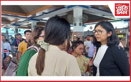 ইম্ফল বিমান বন্দৰত উপস্থিত  দিল্লী মহিলা আয়োগৰ মুৰব্বী স্বাতী মালিৱাল