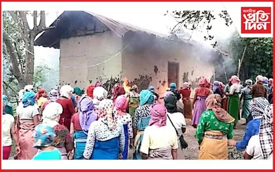 মণিপুৰ কাণ্ডৰ অন্যতম অভিযুক্ত হুইৰেম হেৰোডাছ মেইটেইৰ ঘৰ জ্বলাই দিলে একাংশ উত্তেজিত মহিলাই