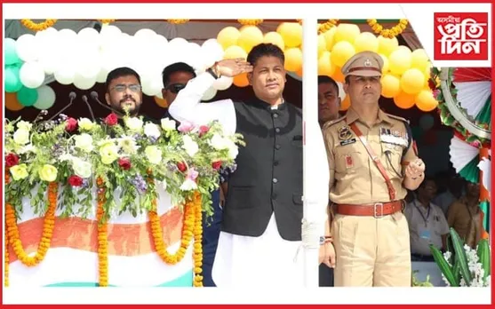 নগাঁৱত পীয়ুষ হাজৰিকাই উত্তোলন কৰিলে ত্ৰিৰংগা পতাকা 