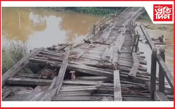 নিৰ্মাণৰ দুবছৰ নৌহ‍ওঁতেই ভাগি পৰিল চতিয়াৰ পলশনিৰ টৌ দলঙখ্যাত কাঠৰ দলং