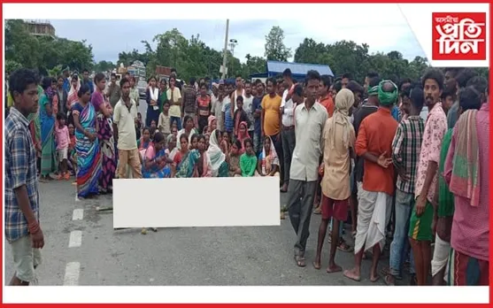 দুৰ্ঘটনাই প্ৰাণ কঢ়া শ্রমিকৰ মৃতদেহ লৈ পথ অৱৰোধ চাহ-শ্রমিকৰ