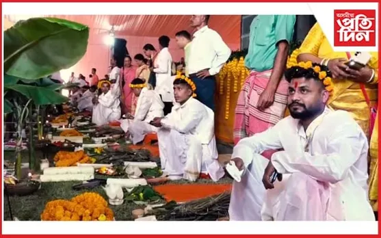 নলবাৰী শ্ৰীশ্ৰী হৰিমন্দিৰত সামূহিক বিবাহ অনুষ্ঠান : বিয়াগীতেৰে মুখৰিত হৰিমন্দিৰৰ বাকৰি