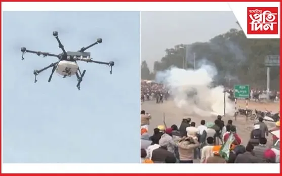 প্ৰতিবাদকাৰী কৃষকক বাধা দিবলৈ কন্দুৱা গেছ নিক্ষেপ, ড্ৰোনেৰে নিৰীক্ষণ