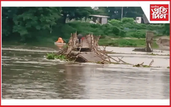 চম্পাৱতী নৈৰ বাঢ়নী পানীয়ে উটুৱাই নিলে বাঁহৰ দলং: যাতায়ত বিঘ্নিত