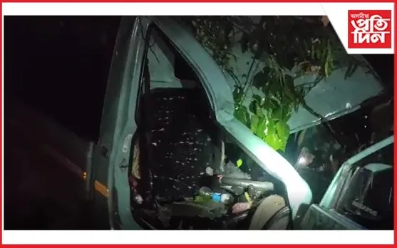নগৰবেৰাত চলন্ত বাহনত পৰিল প্রকাণ্ড গছঃ কথমপি প্ৰাণ ৰক্ষা চালকৰ