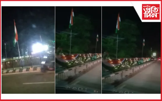 নিশা হোৱাৰ পাছতো গুৱাহাটীৰ ৰাজপথত উৰি থাকিল ৰাষ্ট্ৰীয় পতাকা