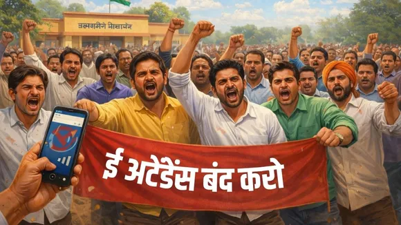 MP Sarkari Shikshak E-Attendance Protest