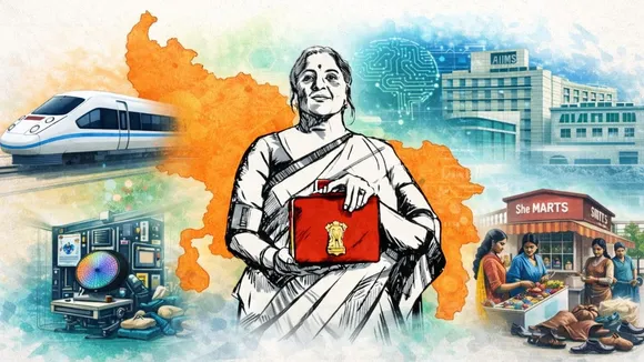 Budget 2026 Nirmala Sitharaman Semiconductor Park Jewar varanasi delhi mumbai high Speed rail corridor She Mart Semi conductor park hindi zxc