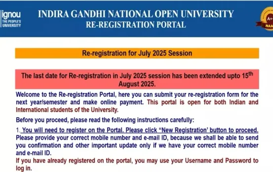 IGNOU Admission 2025 Registration Date extended till 15th August zxc