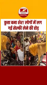 कुत्ते को शेर बनाकर गाड़ी पर निकला शख्स, सेल्फी के लिए लगी भीड़, वायरल हो गया Video