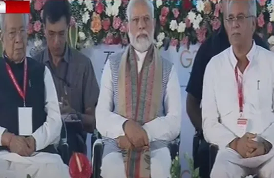PM Modi CG Visit: पीएम की मौजूदगी में CG सीएम भूपेश बघेल ने की नितिन गडकरी की तारीफ