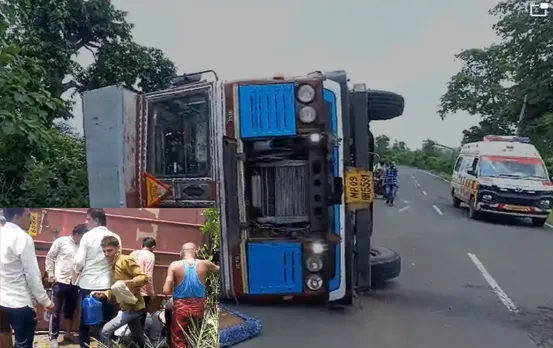 सागर में पलटा शराब का कंटेनर: बर्तन और खाली बोतलें लेकर लूटने लगे लोग, पुलिस ने ड्राइवर को अस्पताल में कराया भर्ती