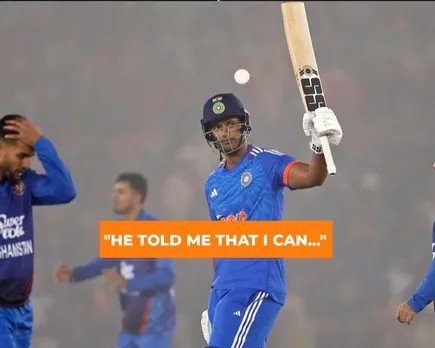 Shivam Dube celebrates after reaching his half-century.