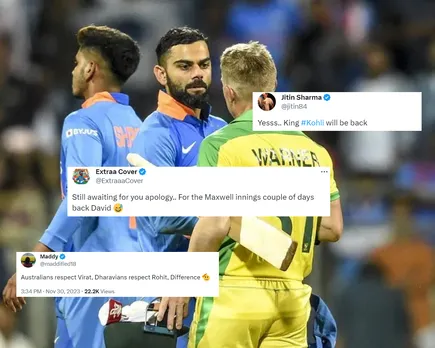 David Warner shaking hands with Virat Kohli